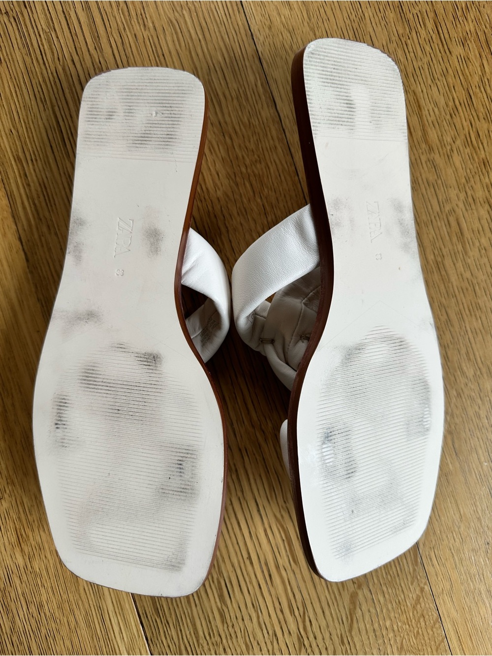 Zara Leather Knot Sandal Slides Off White Size 7.5 - Picture 7 of 11